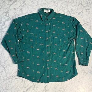 Vintage Gap Equestrian Button-Up Shirt Horse Pattern Sz L Womens LS